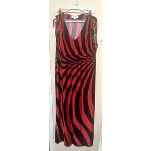 Nikki Poulos Maxi Dress Sleeveless Red Black stretchy sz XL long Cruise Beach